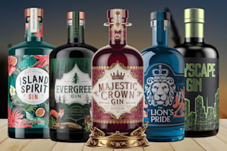 make unique style label for gin, wine, rum, whisky, vodka, tequila in less time