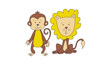 design masterfully refined monkey and a lion character logo