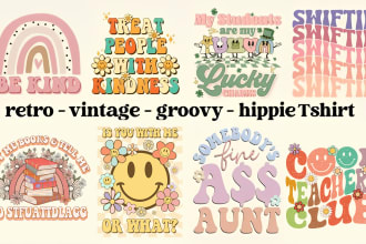 create retro vintage groovy hippie 70s designs for tshirts