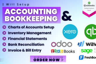 do bookkeeping in quickbooks online, xero, wave, sage 50, zoho books, odoo