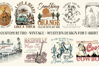 do retro vintage graphics t shirt design, western t shirt