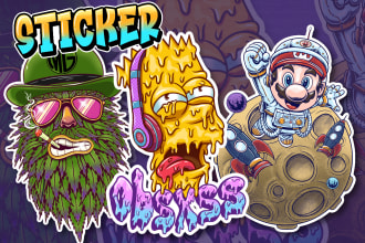 create sticker and label cannabis, weed, psychedelic art