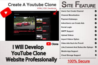 create a professional youtube clone website