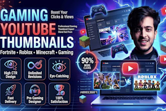 design fortnite,roblox,minecraft,gaming youtube video thumbnail