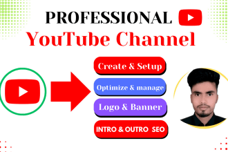 free create, setup a professional youtube channel with intro, logo, and banner