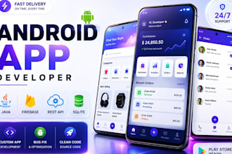 develop android app using java, firebase, rest API, sqlite, and material design
