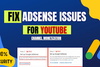 solve fix in adsense and step2 youtube channel monetization issues