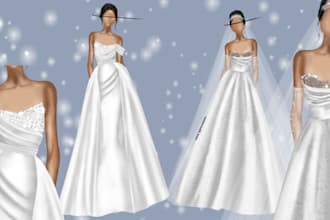draw creative bride and bridesmaid fashion illustrations