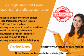 fix google merchant center suspension, misrepresentation to resume shopping ads