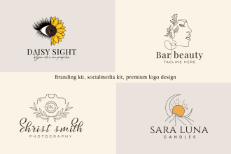 design minimalist, botanical boho hand drawn feminine or line art flower logo