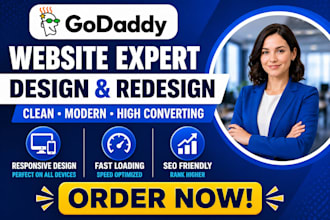 design and redesign modern godaddy website with godaddy builder fix wordpress