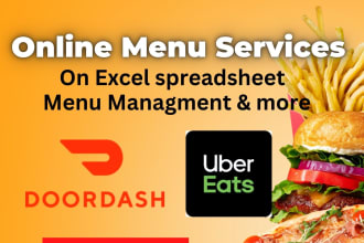 do doordash, uber eats menu on excel spreadsheet for you