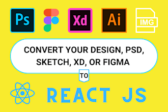 convert PSD and figma to reactjs responsive web app