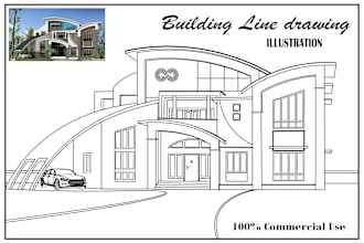 draw vector outline or line art illustration building sketch