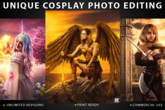 do cosplay edit, photo manipulation, flyer design