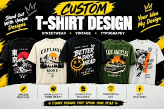 do trendy tshirt design, typography, illustrative designs fast