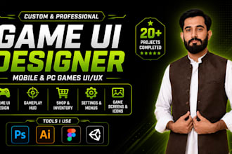 design custom game UI UX, hud and game assets for mobile and PC games