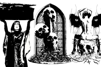 create a detailed doom, stoner, metal, etc digital collage