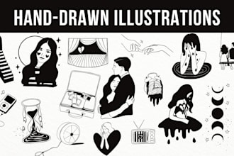 draw minimalist hand drawn black and white line art illustration