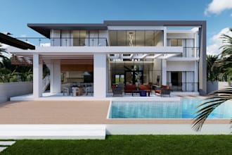 design exterior 3d rendering from 2d plans and landscaping