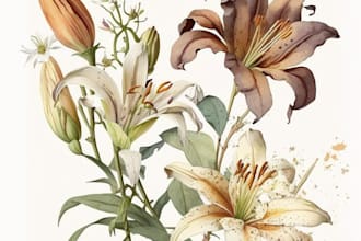 draw botanical illustration of plants and flowers