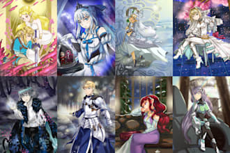 draw anime art for oc in half or full, splash art, card art