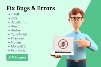 fix javascript, reactjs, typescript, node js bugs and errors