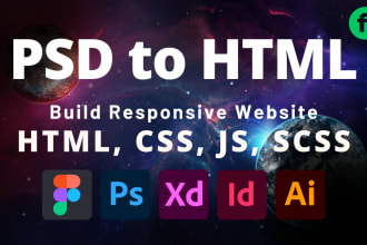 do psd to html conversion with html, css, js responsive