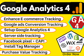 setup google analytics 4, ga4 ecommerce tracking, fb pixel, conversion api
