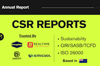 write professional csr reports aligned with gri, tcfd, iso 26000