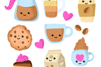 draw cute smiling foods and drink in my style