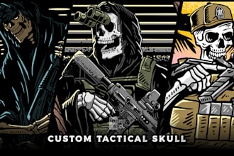 design custom tactical skull artwork with military gear
