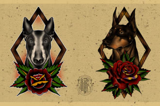 do pets and human portrait to neo traditional tattoo design