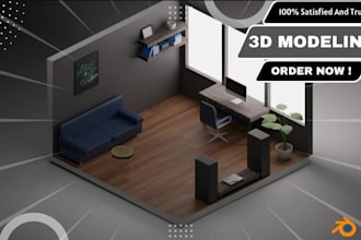 design 3d isometric gaming room and streaming room