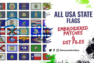 provide all USA states flag emb, dst and embroidered patches