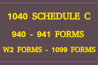 prepare tax return 1040 schedule c, 940, 941, w2 and 1099