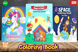 do trendy kids and adults coloring book cover and interior pages for kdp