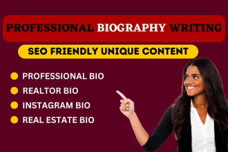 write professional bio, real estate bio, realtor biography and about us
