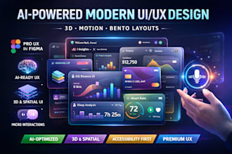 design ai powered modern UI with 3d, motion and bento layout for web or mobile
