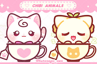 draw cute chibi kawaii animal, sticker