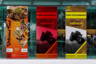 design backdrop, rollup banner, feather flag, retractable banner step and repeat