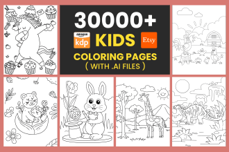 design unique 30,000 kids coloring book pages for children, KDP and etsy