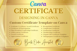 design elegant certificates on canva within 24 hours