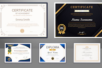 design award, diploma, gift, degree certificate and flyer