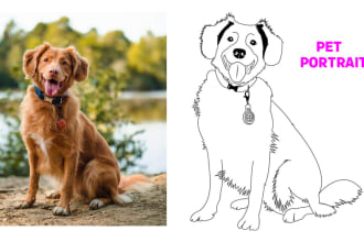 draw line art pet portrait embroidery digitization vector illustration cat, dog