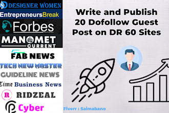 publish 20 guest post with dofollow backlinks on dr 60 sites