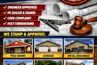 sign, stamp on structural drawings for pole barns deck barndos in USA