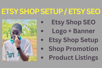 do etsy setup with etsy product, add listings, SEO