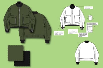 do clothing tech pack and flat sketch design