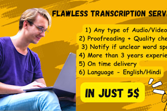 transcribe your audio and do video transcription in english or hindi